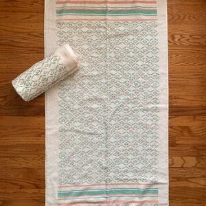 2 Vintage 80s Allyson Kent Pastel Printed Bath Towels | Art Nouveau Mughal